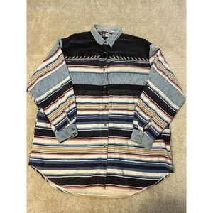 Kikomo‎ Button Down Shirt Womens 24W Black Blue Western Outdoors
